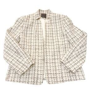 Mina Self Composition Tweed Plaid Lined Cream Open Blazer XL